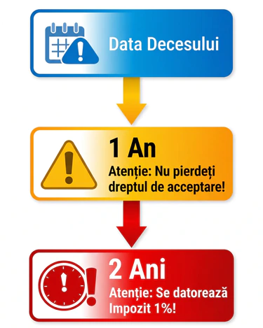 Axa timpului pentru termenele succesiunii: opțiune în 1 an și impozit după 2 ani
