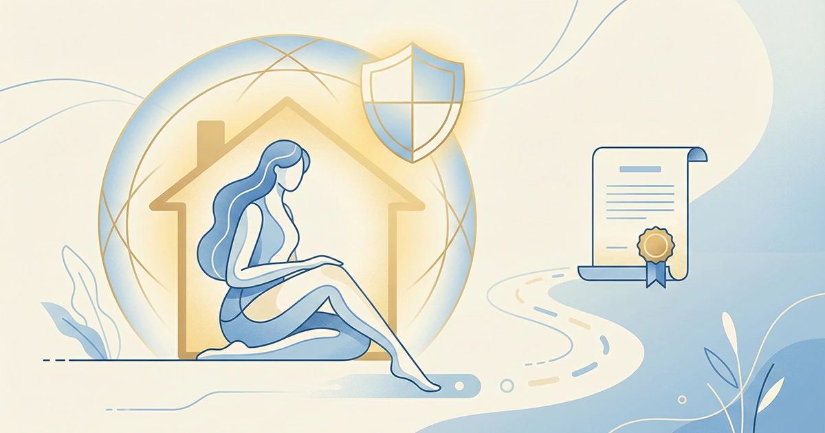 lustrație minimalistă simbolizând dreptul de abitație al mamei și protecția locativă a soției supraviețuitoare în casa părintească după decesul soțului