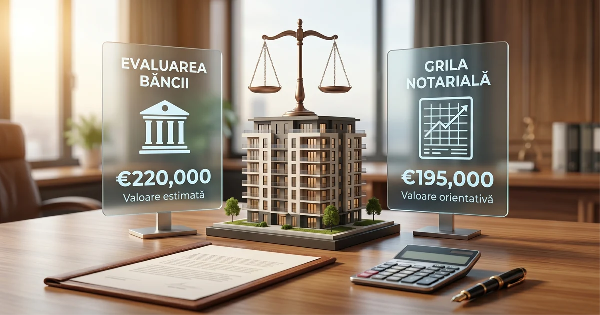Grila notarială comparată cu evaluarea băncii pentru calculul taxelor notariale