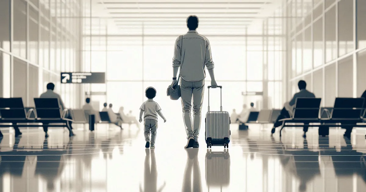 Un părinte își însoțește copilul la aeroport